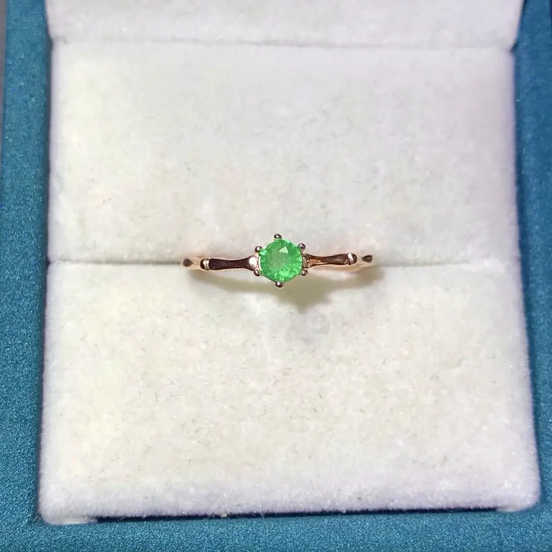 Cute Silver Emerald Ring for Girl 4mm Natural Emerald Silver Ring 925 SilverJewelry Brithday Gift for Woman