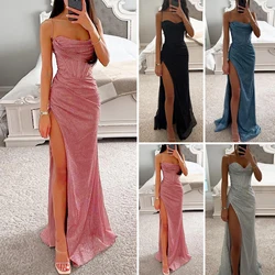 Off-shoulder Gown Dress Elegant Sequin V-neck Maxi Dress for Evening Party Prom Off Shoulder Slim Sexy Split Long Dress
