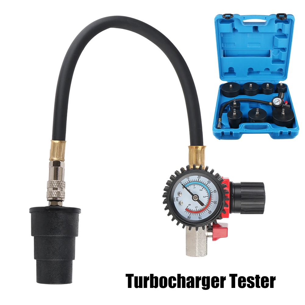 Car Repair Tools Turbocharger System Leak Tester 1-3/8'' 35mm to 3-1/2'' 90mm Adapters With Pressure Gauge 9pcs/Set 90psi/6bar