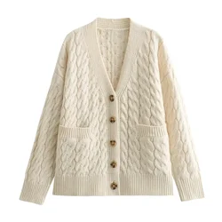 Maxdutti Elegant Jacquard Sweaters Women Knitwear Single Breasted Winter Women's Caual Knitted Cardigans Women Jacket