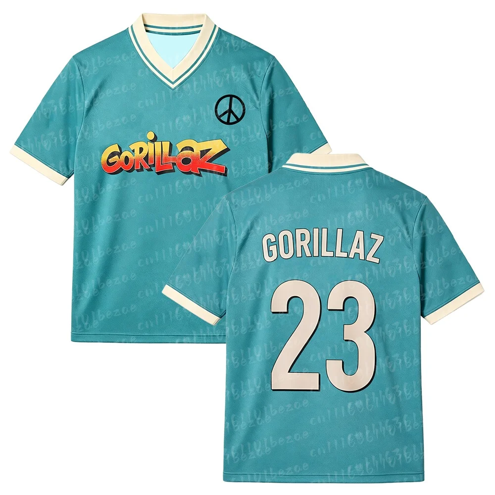 Gorillazs FC Soocer Jersey Album The Mountain Mesh-Trikot, 3D-gedrucktes Muster, schnell trocknendes, atmungsaktives, kurzärmliges Hemd mit V-Ausschnitt – Detail 5