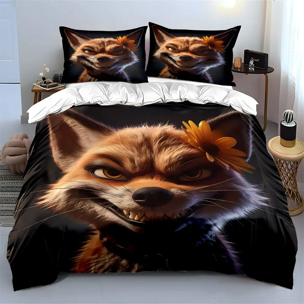 A sly fox with a flower smiles cunningly Print Bedding set 3PC 1 duvet cover 2 pillowcases adult and children bedding set