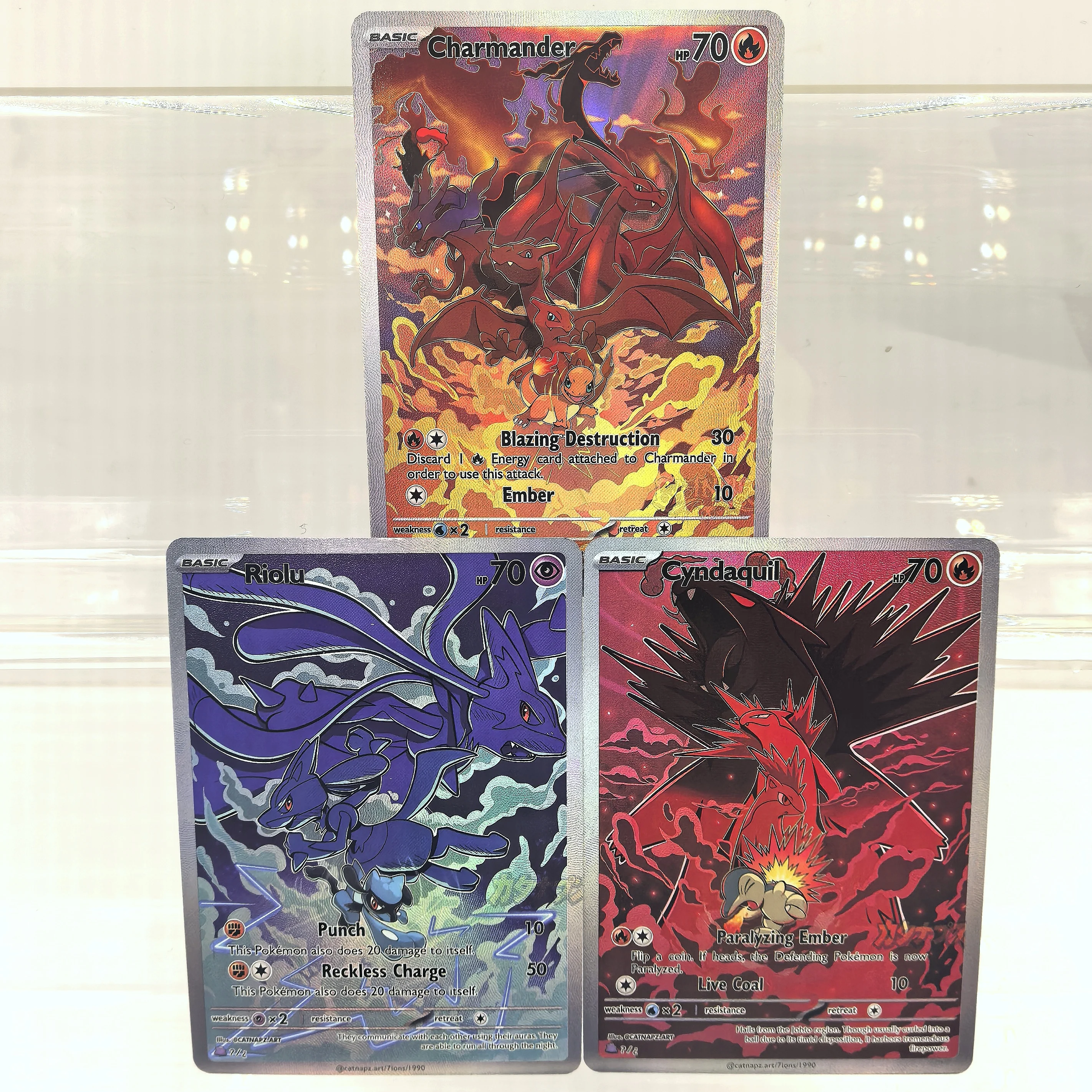 Коллекционные карты Pokemon TCG 2024: 3 шт. (Чармандер, Риолу, Синдакуил) — текстурированные DIY-карты с эволюцией, английские, NM/M, аниме, классические, игрушки