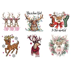 Christmas Cartoon Deer Design Iron On Heat Transfer DTF For Clothing Thermal Sticker On T-Shirt Jacket Decals
