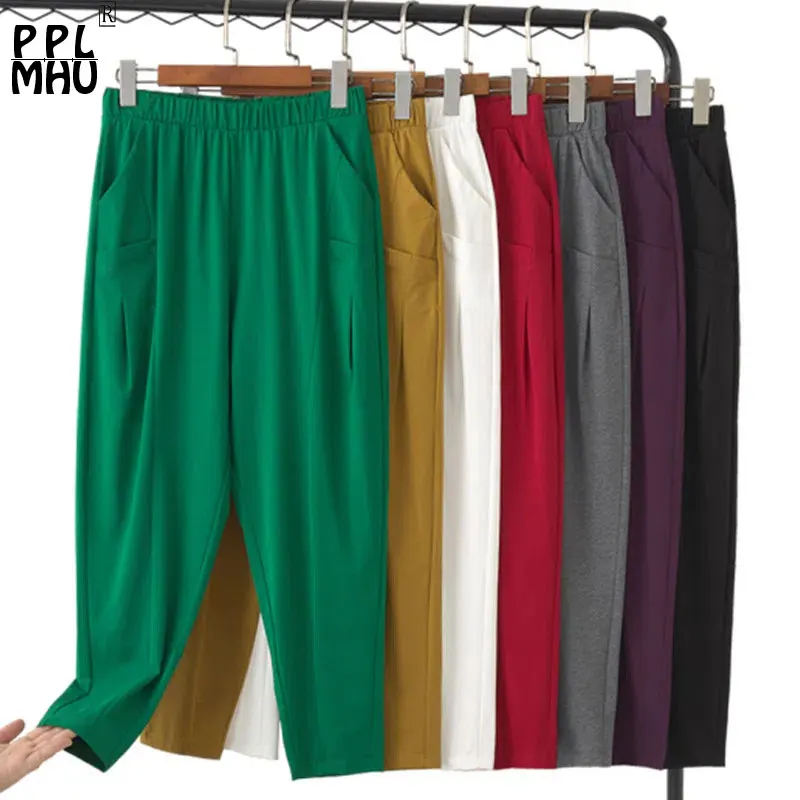 Oversize 7xl Cotton Stretch Harem Pants Mother Thin Summer Baggy Pantalones Women Candy Color Casual Capris High Waist Trousers