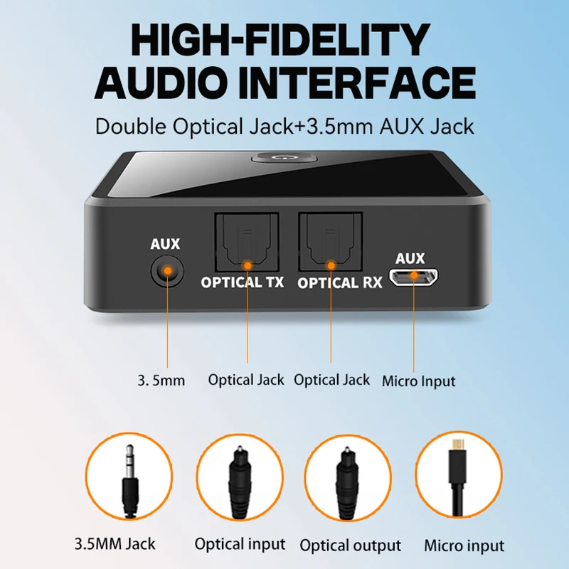 낮은 대기 시간 Bluetooth 오디오 송신기 수신기 3.5mm AUX 잭 광학 SPDIF Hifi 무선 오디오 어댑터 (PC TV 차량용 스피커 용) 썸네일 6