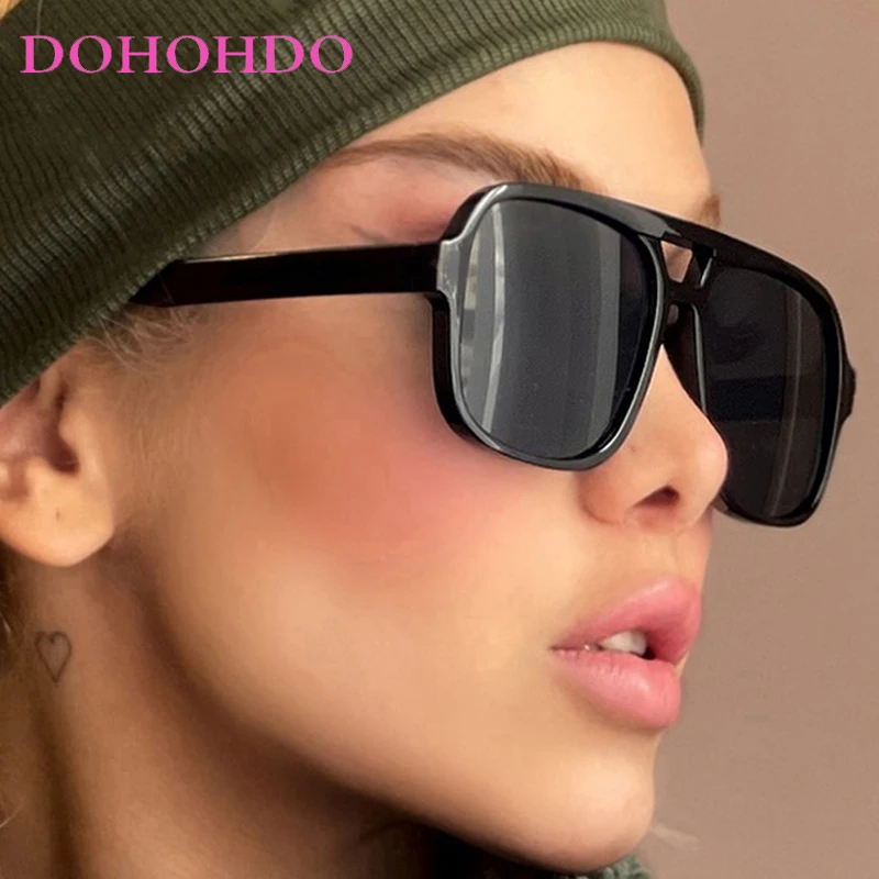 

Fashion Designer Vintage Double Bridge Pilot Sunglasses Women Fashion Oversized Square Sun Glasses Driving Shades Unisex UV400