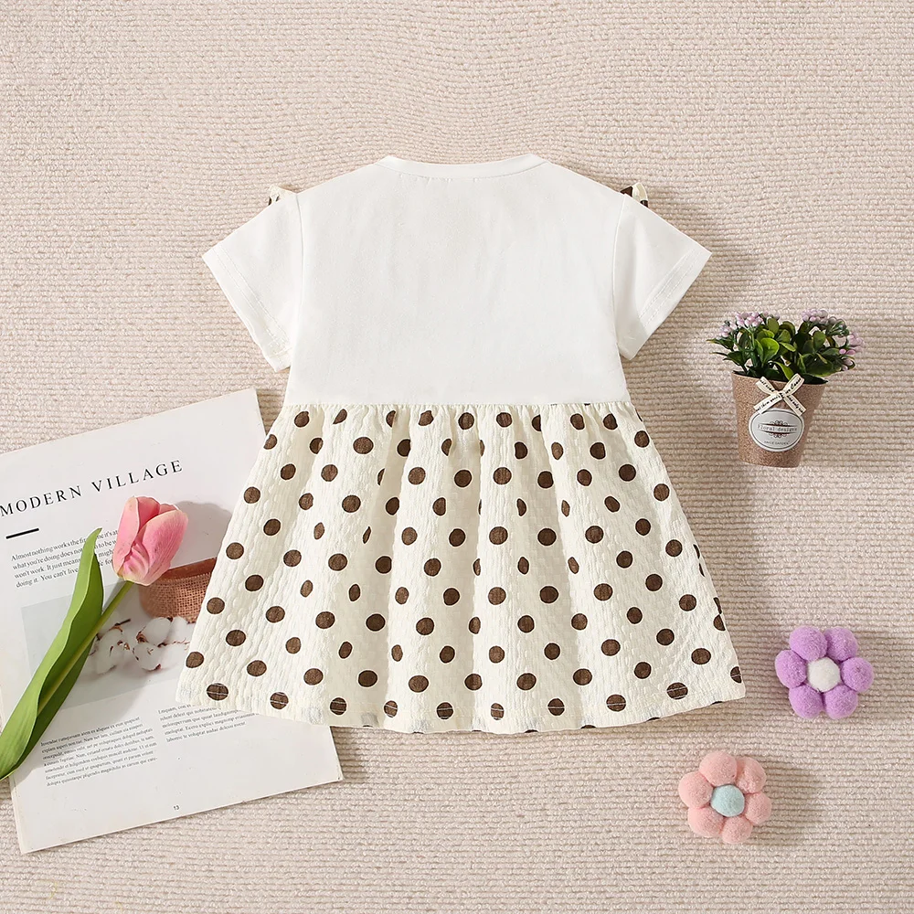 Summer Baby Girl Dress New White Short Sleeved Top Polka Dot Small Flying Sleeve Dress Fake Two Pieces For Girls