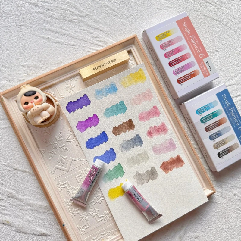 Kusakabe Artist Transparent Watercolor Paint 6 Colors 0.5ml Set Single Pigment Mineral Granulating Watercolor for Art Painting