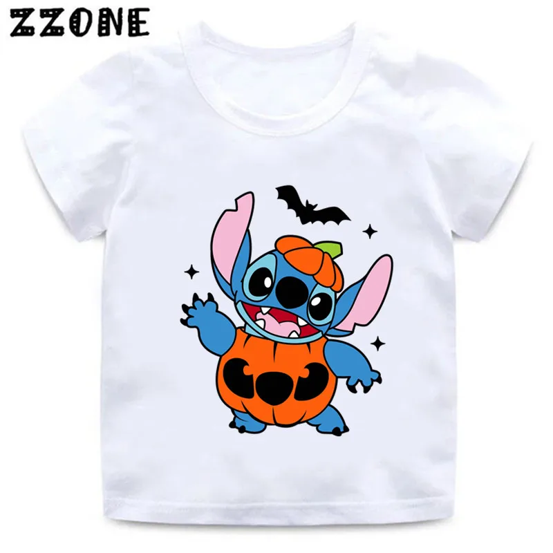 Halloween Stitch Cosplay Killer Pumpkin Print Cartoon Kids T-Shirts Girls Clothes Baby Boys T shirt Summer Children Tops,ooo5821