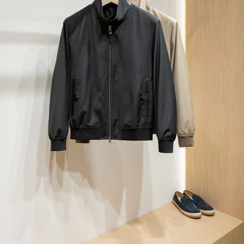 Fine spun wool blended high-quality spring and autumn men's casual stand up collar jacket