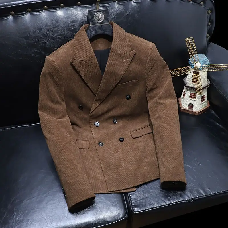 

Corduroy Men's Suit Jaet Slim Fit Casual Double Breasted Autumn Winter Faionable Menswear Single Breasted West Coat