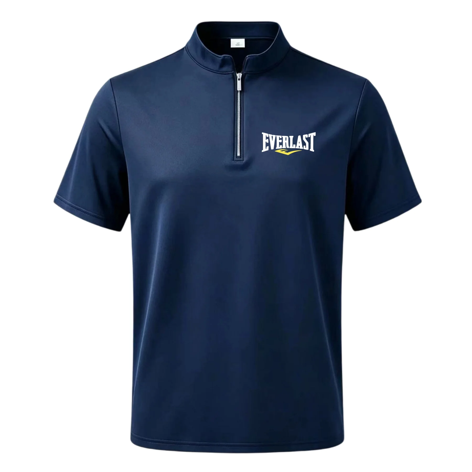 New Men's Printed Short-Sleeve Top: Simple, Stylish, and Sporty T-Shirt with a Half-Zip and Small Stand-Up Collar—Casual Men's S