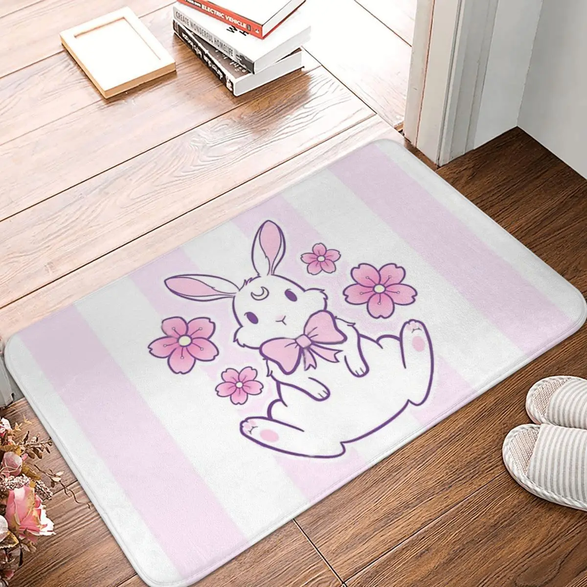 

Animal Family Non-slip Doormat Sakura Bunny Bath Bedroom Mat Outdoor Carpet Flannel Modern Decor