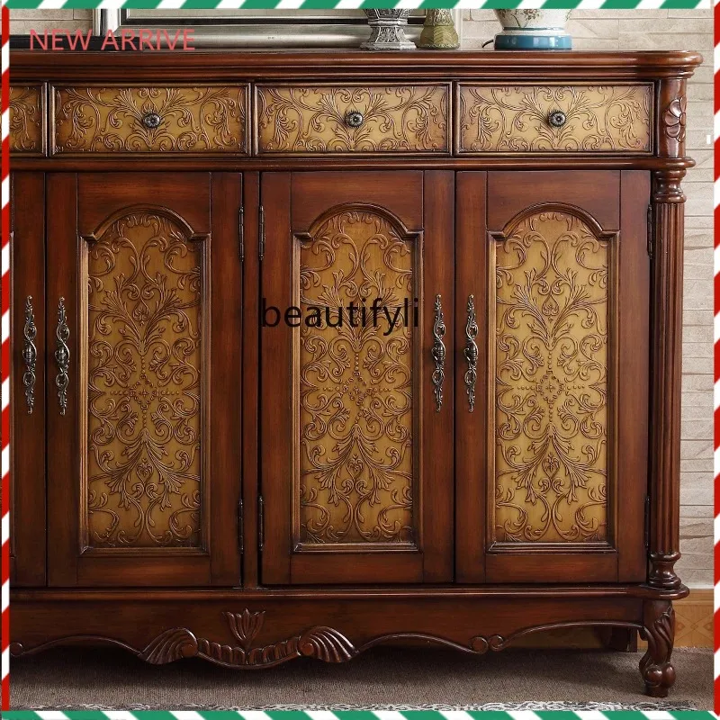 D2520 Luxurious Embossed European Style Solid Wood Shoe Cabinet Large Capacity Hallway Entryway Cabinet Partition Storage Cabine