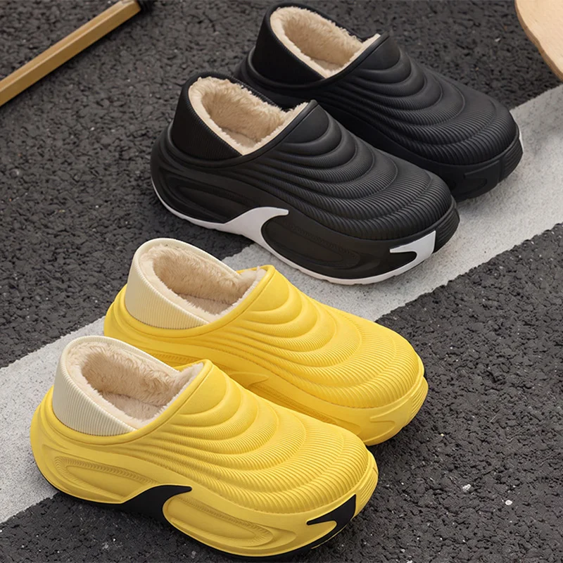 Men's Winter Plus Size 47 Warm Plush Waterproof EVA Slippers Men Thick Bottom Indoor Home Slippers Couple Non Slip Cotton Shoes - view 6
