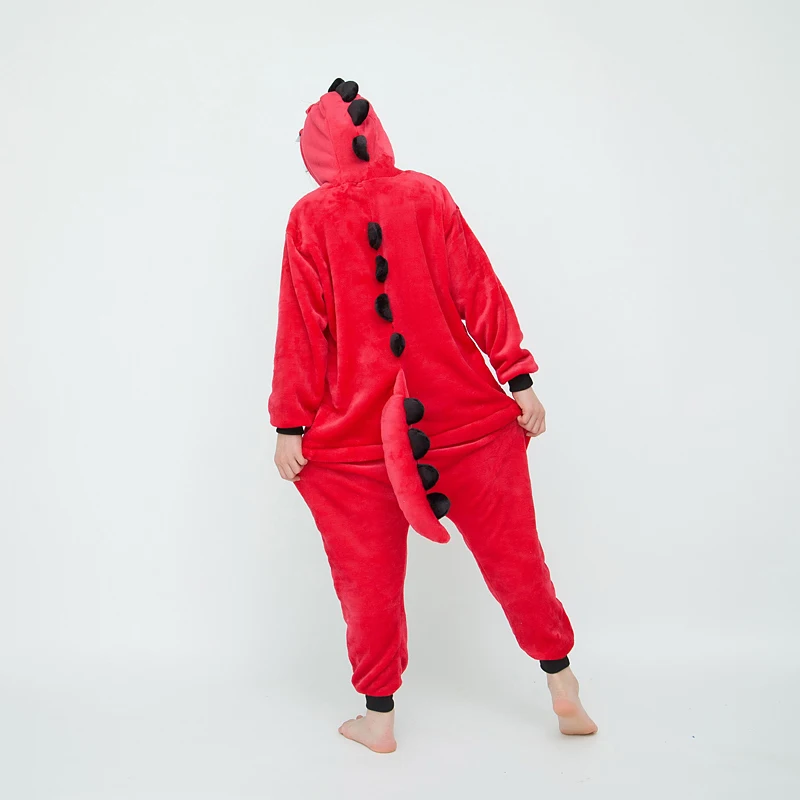 Kigurumi Kids Cute Red Dinosaur Animal Cartoon Pajamas Children Sleepwear Girls Boys Onesies For Christmas Halloween Party