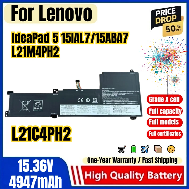 L21C4PH2 for Lenovo IdeaPad 5 15IAL7/15ABA7 L21M4PH2 Laptop Battery 0 Cycle High Quality Capacity Battery Replacement Bateria
