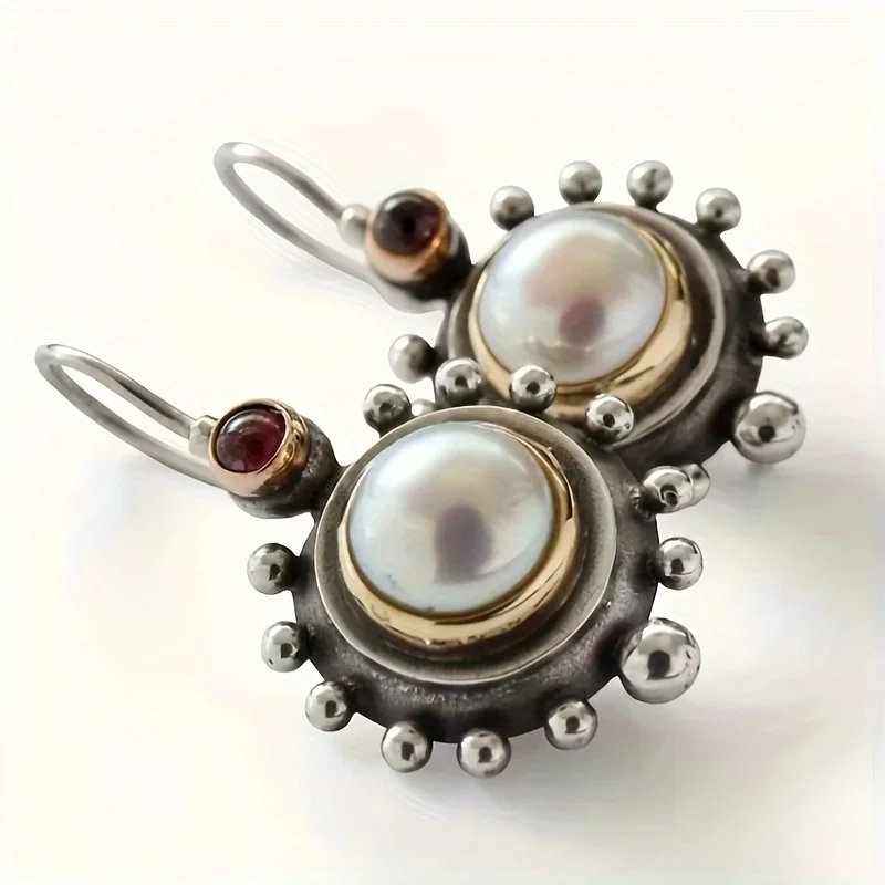 Vintage Palace Barocke Perlenohrringe Temperament Ohrringe Klassische elegante Tropfenhaken Ohrringe 925er Silber Nadelohrringe