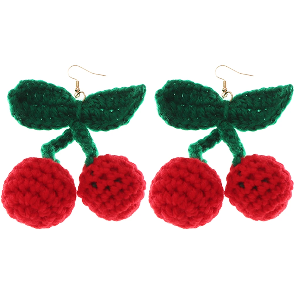 

1Pair Knitted Cherry Earrings Fashion Earrings for Women Creative Funny Design Birthday Gift Ear Dangle Ear Dangler