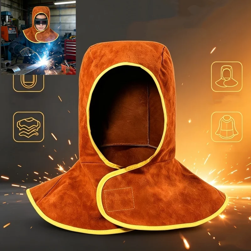 1PC Washable Windproof Welding Hood Retardant Heat Cowhide Breathable Welding Shawl Hat Scald Proof Dustproof