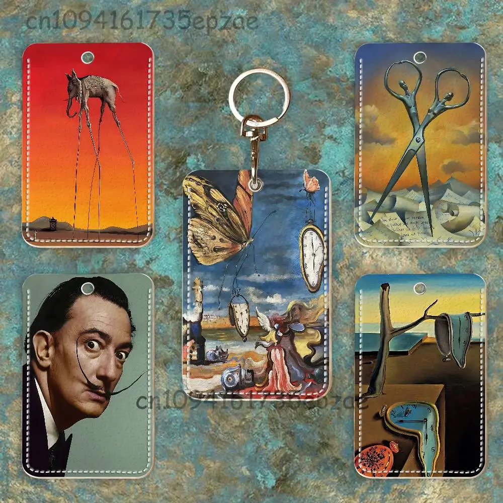 

S-Salvador D-Dali Custom Access Card Case Leather Card Holder Keychain Key Ring Transportation Card Case Gifts