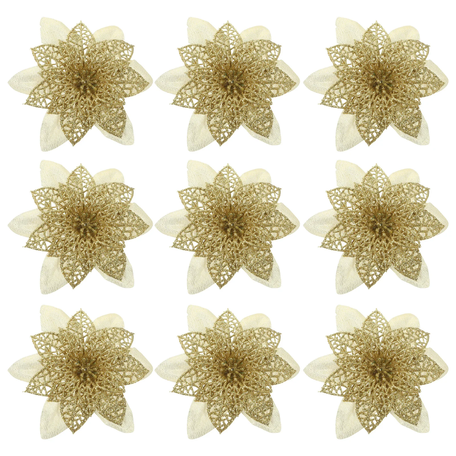 

12Pcs Christmas Glitter Artificial Poinsettia Flowers Xmas Tree Decor Faux Floral Decorative Holiday Display Glitter Poinsettia