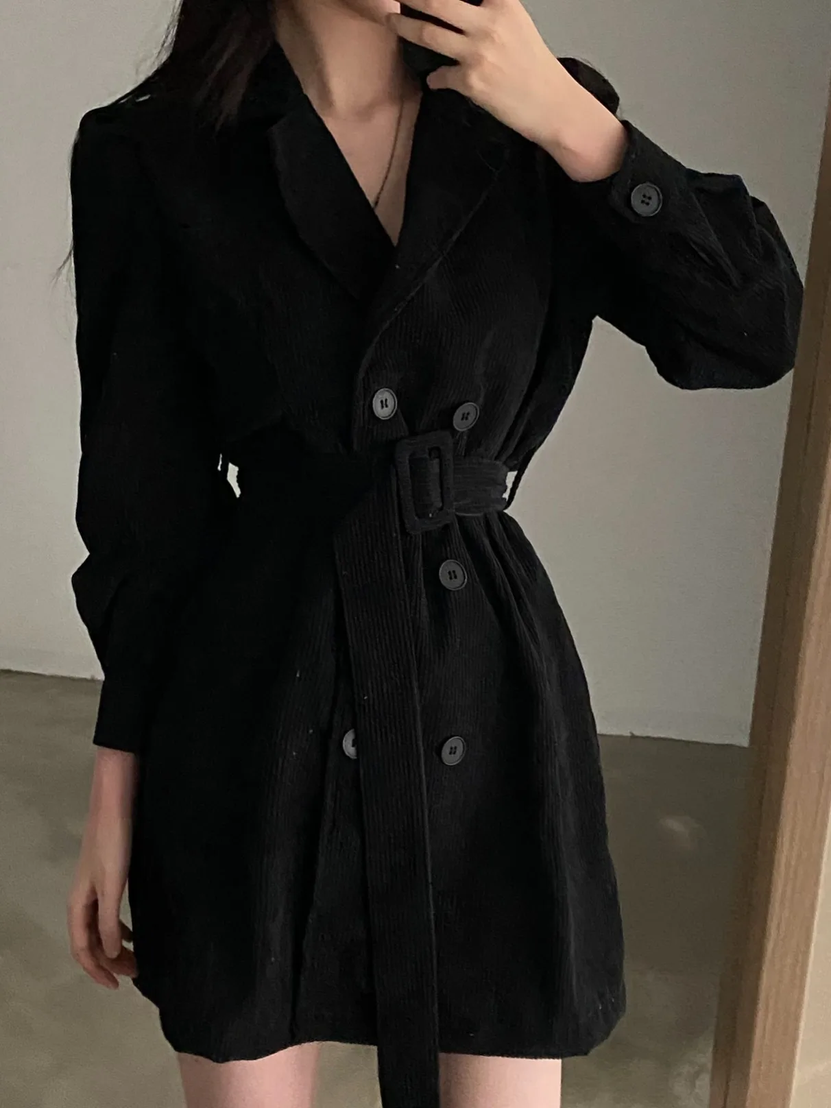 Slimming A-Line Dr Faionable Lapel Single Button Corduroy Waist Cinching Slim Fit Dr for Women Autumn New Sle