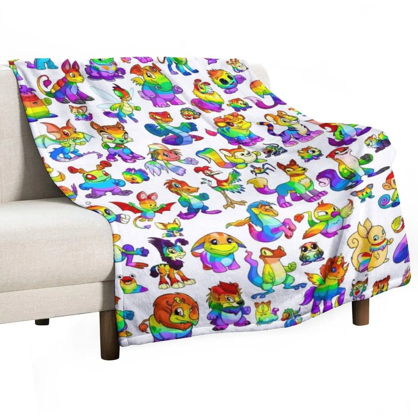 

Rainbow Neopets Collage Throw Blanket Nap Winter beds warm winter wednesday Blankets