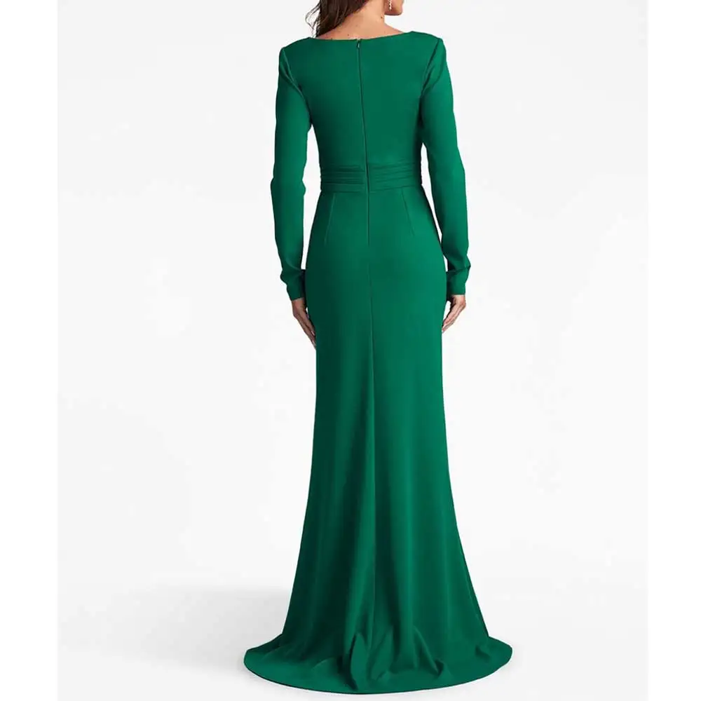 YUMDI Beaded Lace Tight Fishtail Dress Long Sleeves Green Elegant Ball Dress Special Occasion Formal Party Floor-length Dress