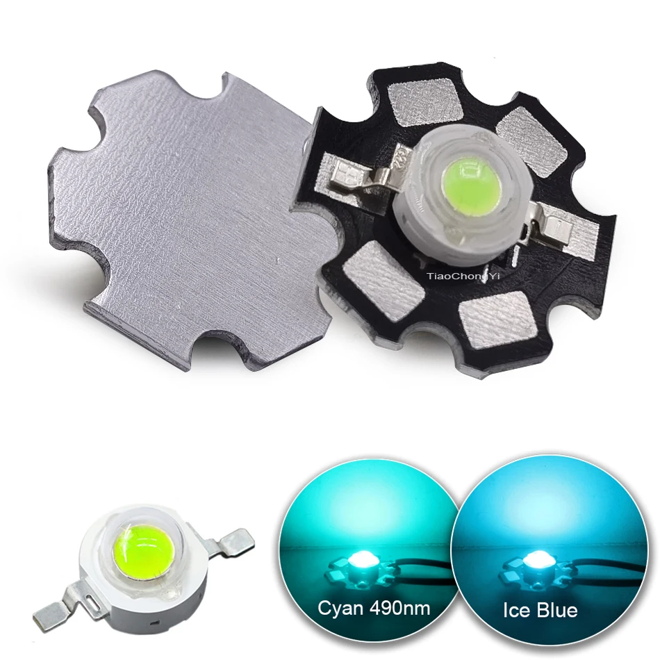 Yüksek güç LED 3W buz mavisi 480nm camgöbeği 490nm DC3.2-3.6V DIY ışık yayan diyot DIY LED spot için