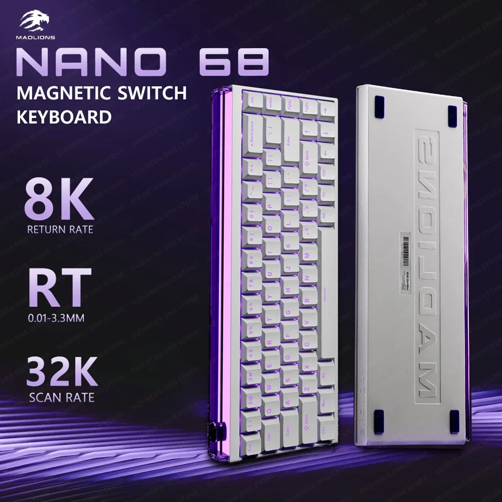 Madlions NANO68 PRO Gaming Wired Mechanical Keyboard Magnetic Switch RGB Hotswap 8000HZ RT 0.01mm DSK MT Gamer Esports Keyboard
