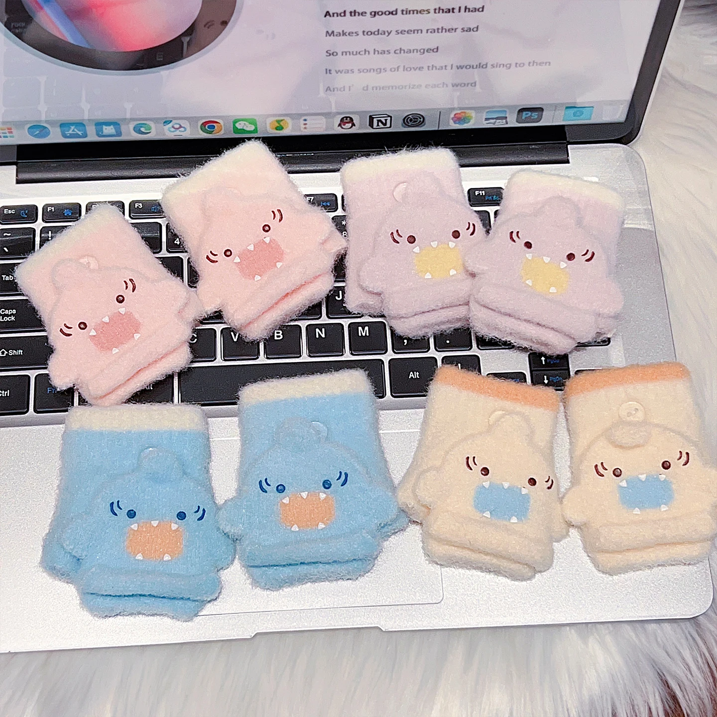 0-3 Jahre, neue koreanische Winter-Handschuhe mit Cartoon-Elefanten-Motiv für Jungen und Mädchen, aus Kunstfellimitat, 2-in-1-Handschuhe mit halben und vollen Fingern, Kindergeschenk. – Detail 2