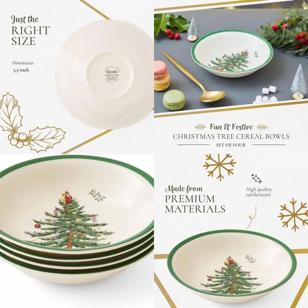 

Набор из 4 тарелок для завтрака в форме рождественской елки, 5,5 дюймов, для овсянки, хлопьев, супа — праздничный дизайн, можно мыть в посудомоечной машине и использовать в микроволновой печи