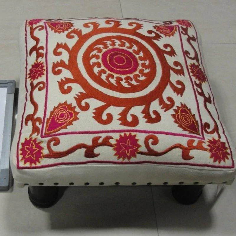 Home decoration square low footstool upholstered wooden small footstool