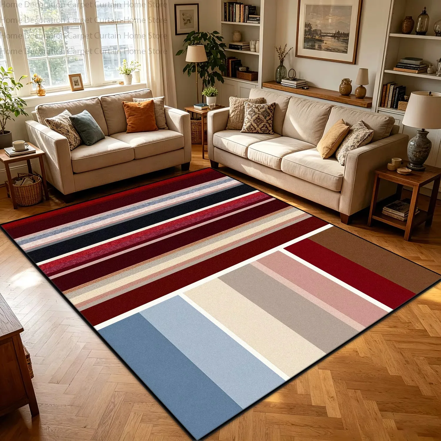 Red Blue Striped Geometric Carpet Modern Living Room Large Area Rugs Home Decoration Non-slip Fluffy Washable Bedroom Floor Mats