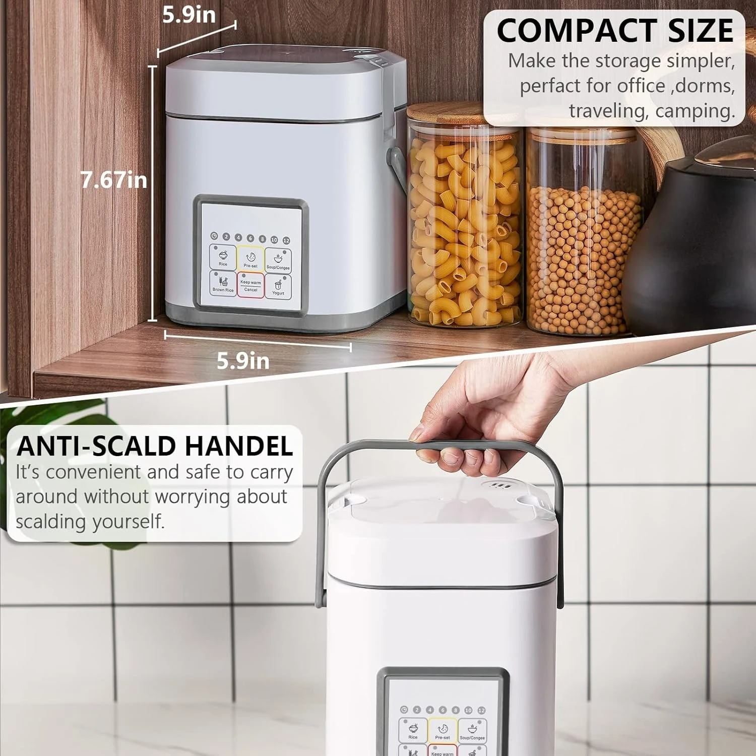 

Mini Rice Cooker 2.5 Cups Uncooked, Healthy Ceramic Coating Portable Cooker, 1.2L Travel Small for 1-3 People, Personal maker