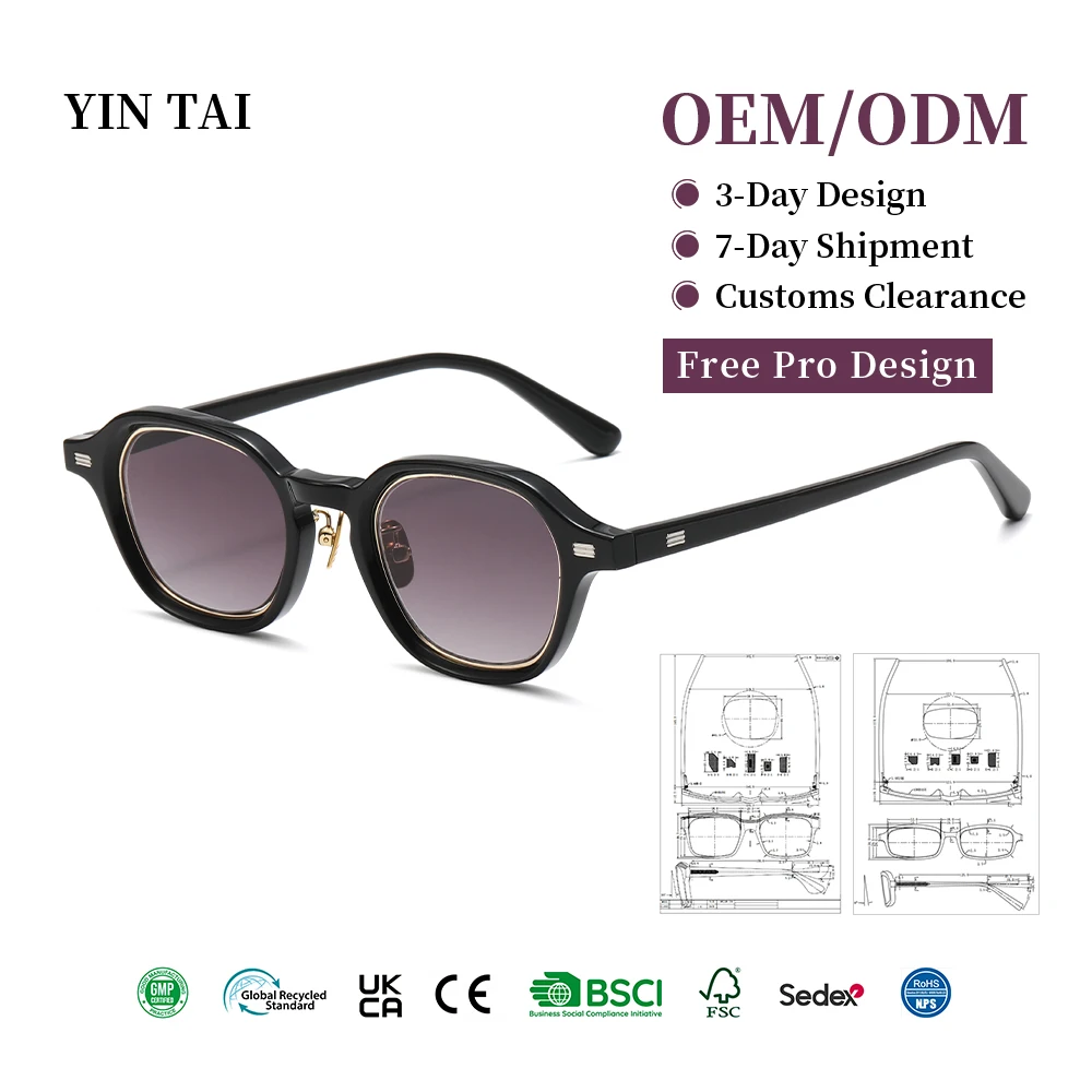 Wholesale Trendy Square High-quality Eyeglass in Stock Acetate Frame Nylon Lenses Men's Sunglasses