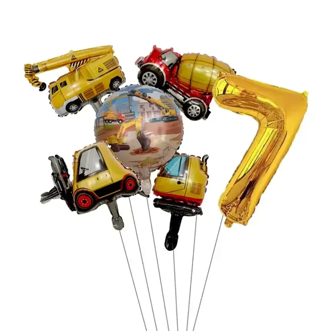 6-teiliger Mini-Karton-Fahrzeugballon mit 32-Zoll-Gold-Zahlen-Ballon-Set für Jungen, Bauauto-Thema, Geburtstagsparty-Dekorationen – Detail 12