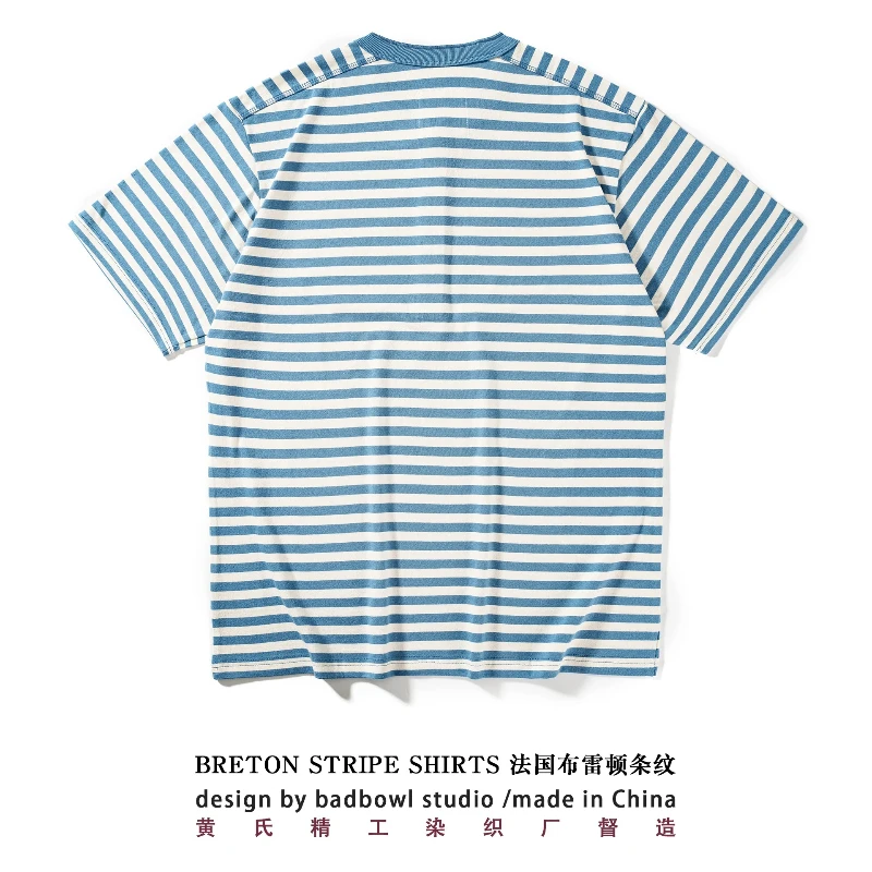 American Retro Sea Soul Shirt 270g Heavy Cotton T-shirt Men's Casual Round Neck Short Sleeve T-shirt