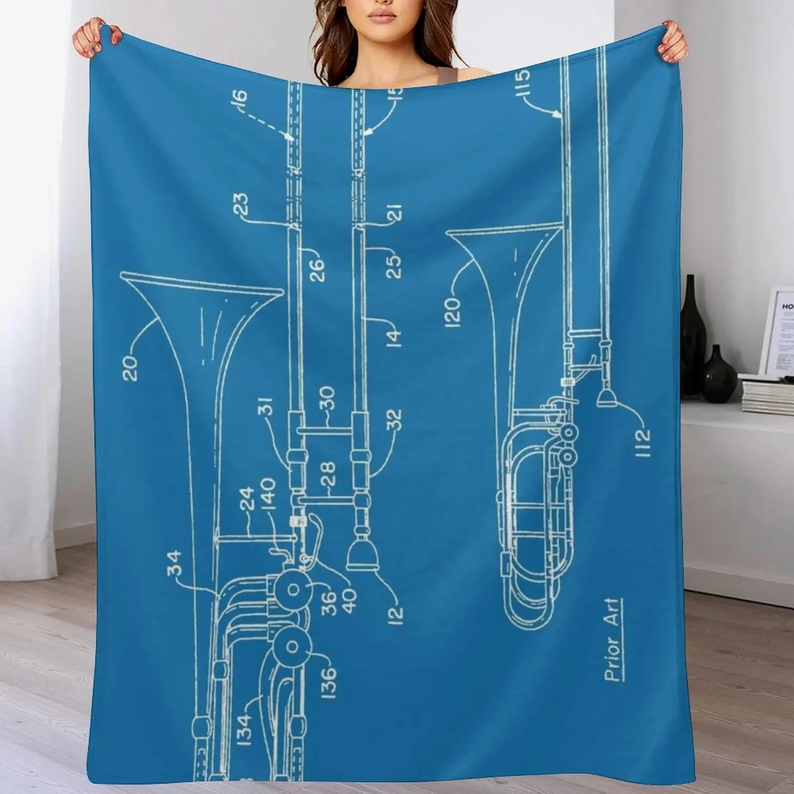 Slide trombone patent - white Throw Blanket Soft Cozy Blanket for Pet Kids Adults