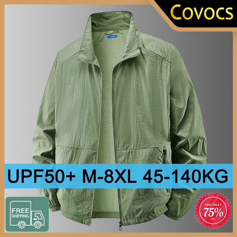 Männer Sommer UPF50 + Sonnenschutz Jacke Plus Größe M-8XL Atmungsaktive Hemd UV Beweis Angeln Eis Seide Sonnenschutz Mantel männlichen Tops