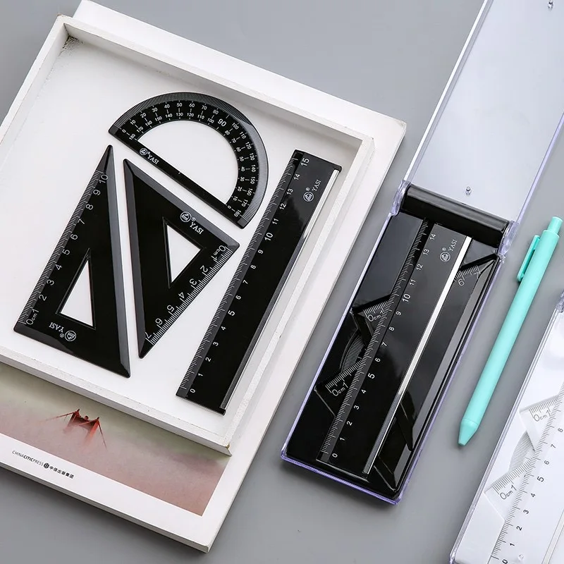 4개 금속 자 세트 - 6가지 색상 수학 및 그리기 도구, 학생 및 디자이너를 위한 제도 자