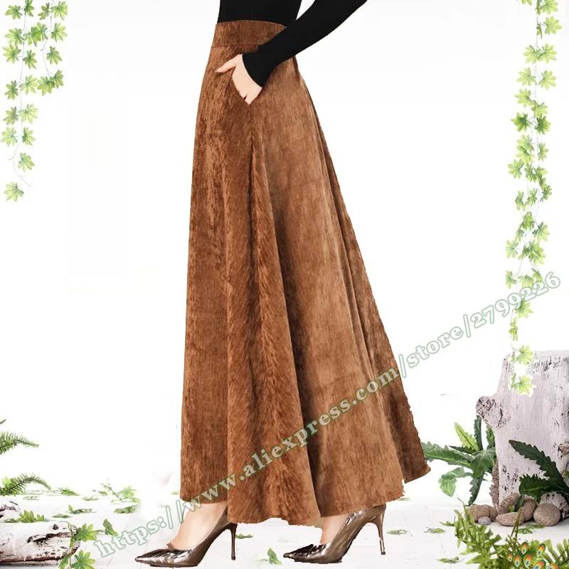 2024 Autumn and Winter Brown Solid Color Retro Casual A-line Woolen Slim Fit Women's long skirt for Womens ladies skirt