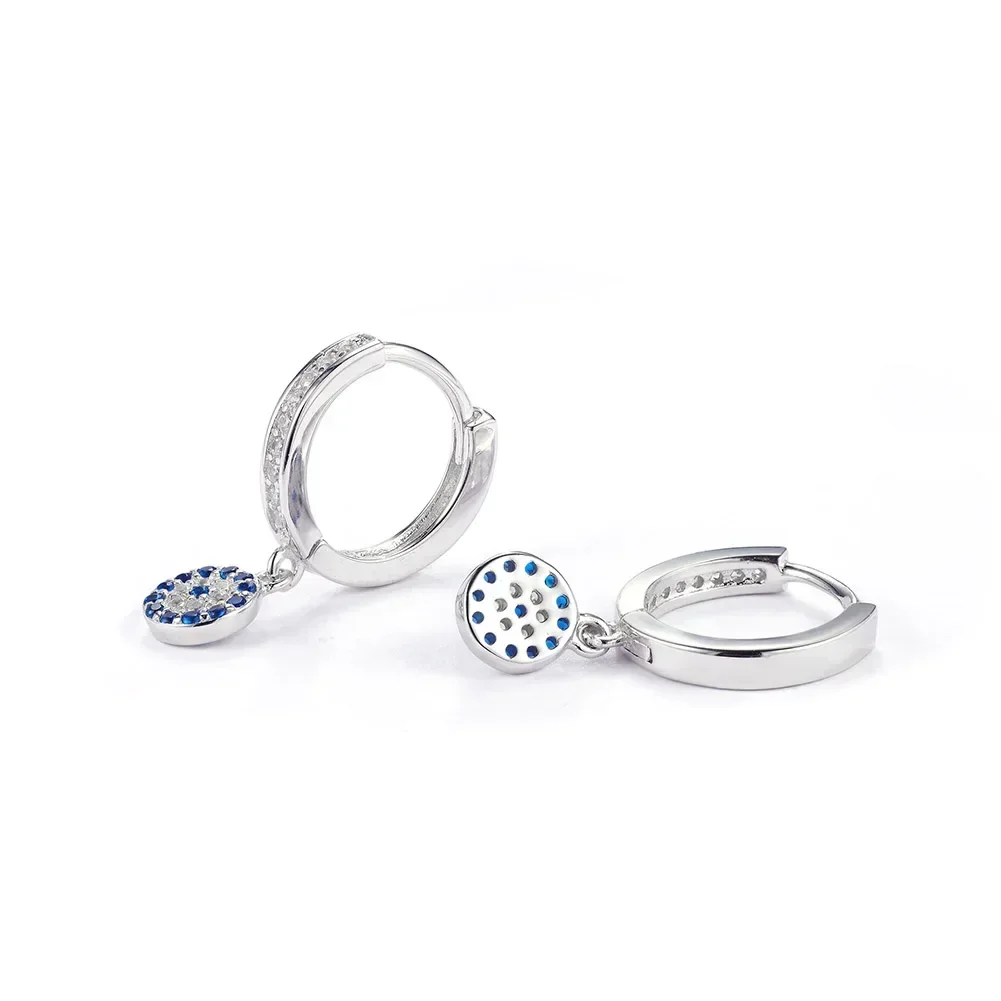 KALETINE 925 Sterling Silver Hoop Earrings Evil Eye Earring Blue Zircon Fashion Earrings Turkish Jewelry Gifts for Women