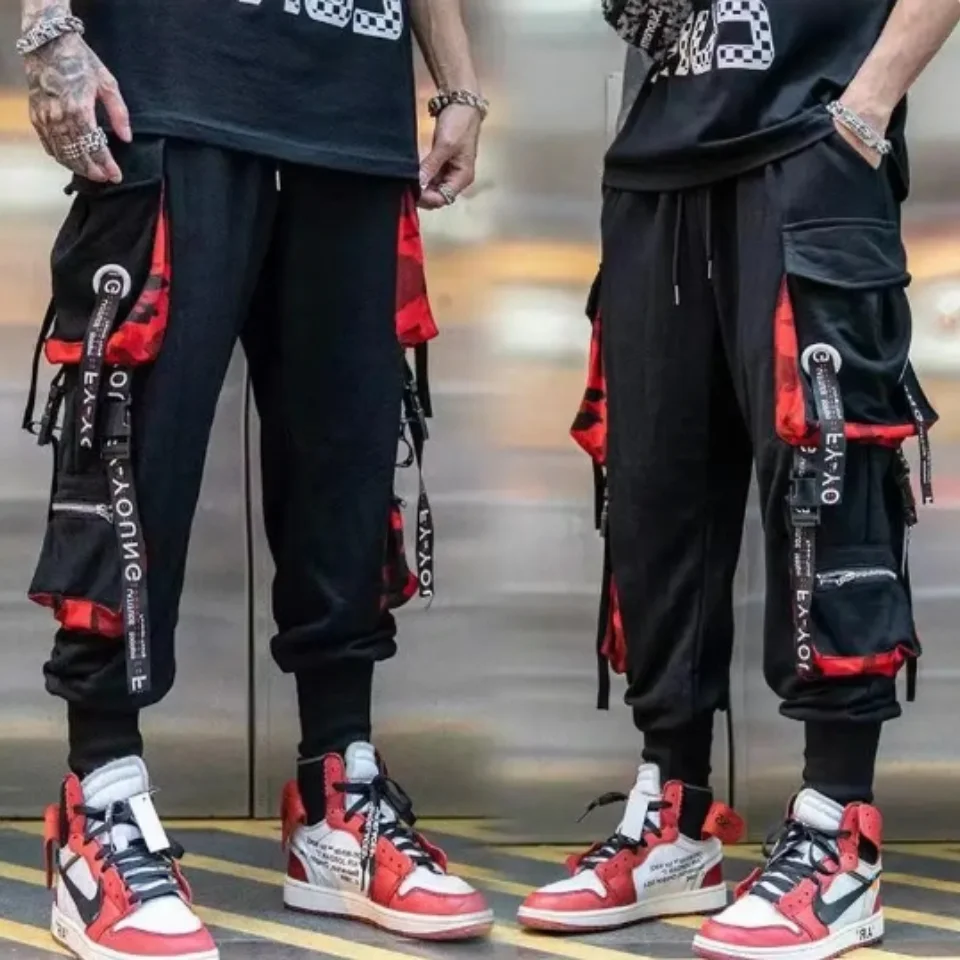 

Ropa de calle clásica para hombre, pantalones Cargo con cintas de letras, chándal táctico informal con bolsillos, estilo Hip Hop