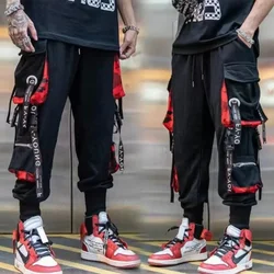 Ropa de calle clásica para hombre, pantalones Cargo con cintas de letras, chándal táctico informal con bolsillos, estilo Hip Hop