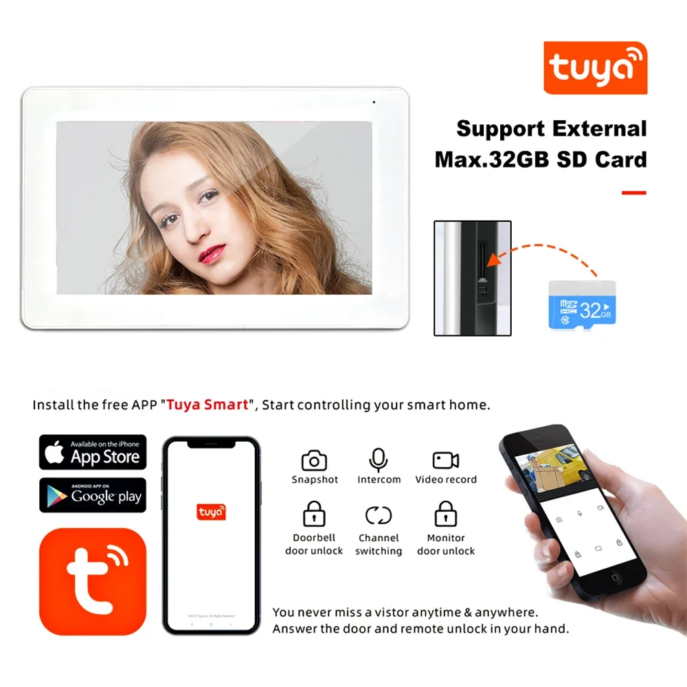 Tuya Smart Sistema videocitofonico IP digitale da 7/10 pollici con interruttore POE per videocitofono per 4 appartamenti con sblocco scheda IC