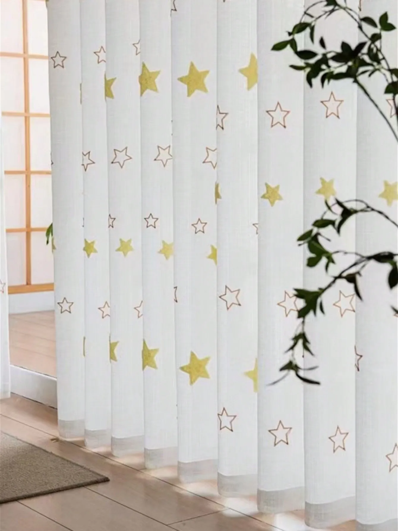 White Sheer Curtain with Star Pattern and Romantic Style Breathable and lightweight  for  Meeting Living Room