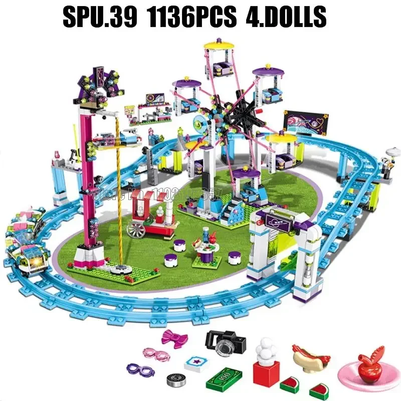 1136pcs Amusement Park Roller Coaster Building Blocks Model Fit 41130 Toys for Children Christmas Gift